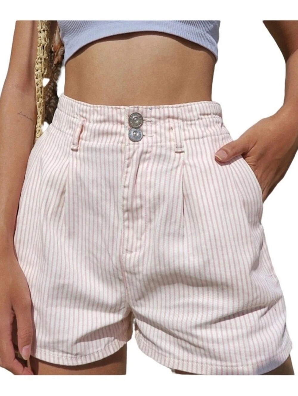 Urban Outfitters BDG Jordi Striped Pleated High-Waisted Shorts